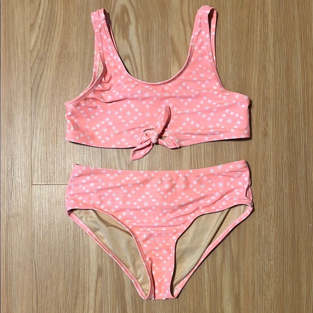 Old Navy Coral Bikini Set with White Accents